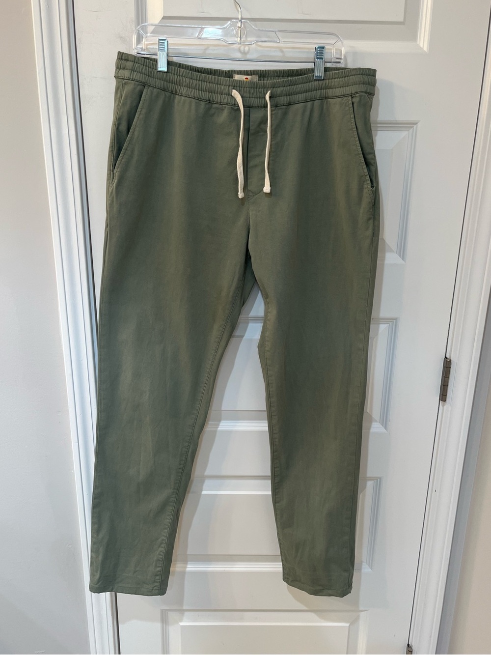 MARINE LAYER Saturday Pants Men Athletic Fit Olive Green Elastic Drawstring Sz L